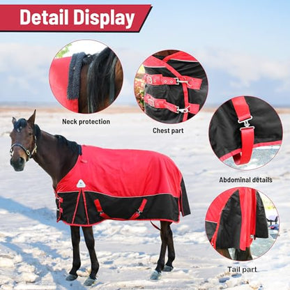 Surcingle Turnout Blankets for Horse,1680D Winter Horse Blanket, 300g / 14oz Warm Filling Liner, Medium Weight Waterproof, Red Horse Blanket for Real Horses,Warm US78 in(EU 145 cm) - size: US78 in(EU 145 cm)