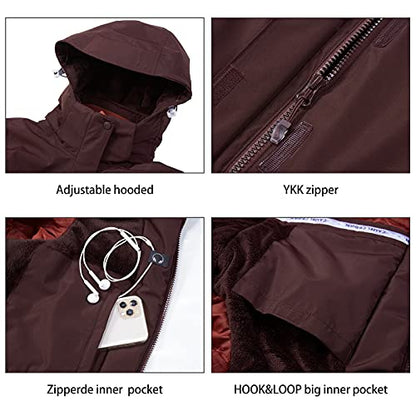CAMEL CROWN Women’s Mountain Snow Waterproof Ski Jacket Detachable Hood Windproof Fleece Parka Rain Jackt Winter Coat - color: Wine Red, size: X-Large