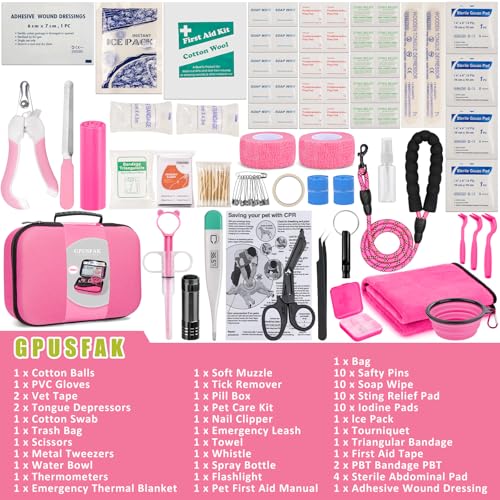 Pet First Aid Kit for Dogs - Pet Emergency Kit for Camping Hiking Traveling Hunting and Sports (Pink) - color: Pink