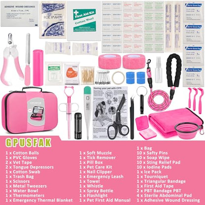 Pet First Aid Kit for Dogs - Pet Emergency Kit for Camping Hiking Traveling Hunting and Sports (Pink) - color: Pink