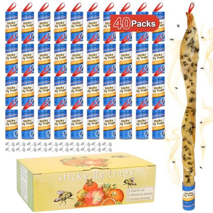 40 Pack Fly Strips Indoor Hanging Fruit Fly Trap Outdoor Sticky - size: 40 pack