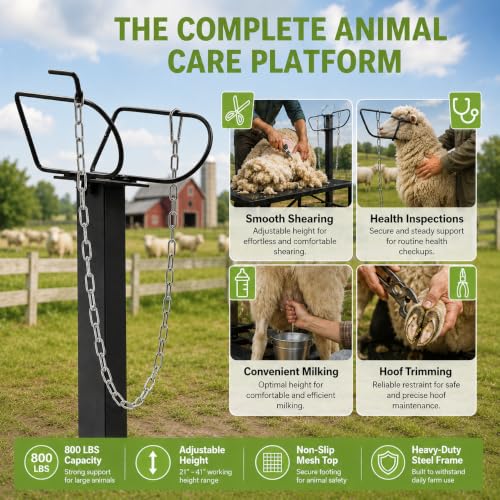 Farm Adjustable Sheep Goat Fitting Stand 47" x 23" Heavy Duty Steel Livestock Care Table for Shearing Trimming Milking