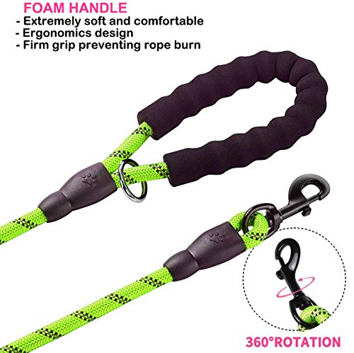 JSXD Heavy Duty Double Handle Dog Leash - 5 FT with Comfortable Padded and Reflective Rope for Small, Medium, Large Dogs (Rope-Green) - color: Rope-Green