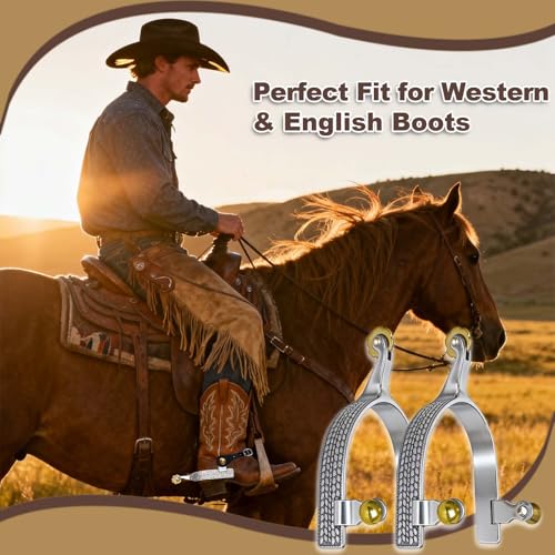 Professional Horse Spurs for Men & Women | Stainless Steel, Roller & Wheat Engraving, Includes 2 Leather Straps, English Western Riding, Equestrian Training Gear