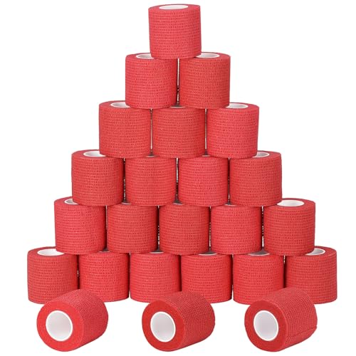 24Pcs Self Adherent Cohesive Bandages Wrap Self Adhesive 2 inch Red - color: Red, size: 24Pcs