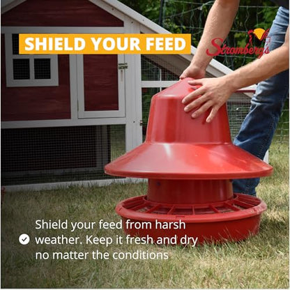 Stromberg's 50 lb Rain Shield Feeder, Large Capacity Range Feeder, Durable One-Piece Plastic Lid and Shield, Easy-Fill Design, Feed-Saving Grill, 24" Overall Height, 22" Pan Diameter
