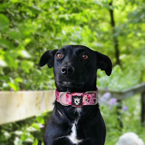 TSPRO Heavy Duty Thick Dog Collar with Metal Buckle for Small Dogs - color: Camo Pink, size: S – Fits Neck 12.6"-15.8"