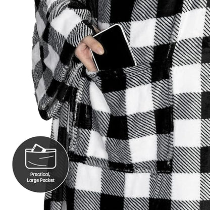 Catalonia Wearable Blanket with Sleeves for Women & Men, Fleece Wrap Throw - color: Plaid White
