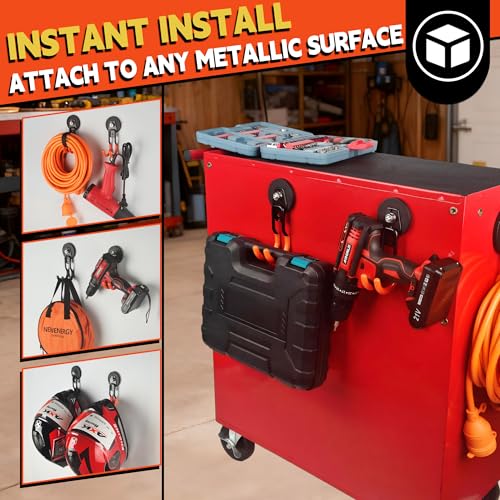 ULIBERMAGNET New Upgraded Garage Strong Magnetic Hooks, 4 Pack Heavy Duty Large J Hooks with Magnet, Anti-Slip Coating Magnet Hooks for Garden Tools, Ropes,Drill - style: V1 PRO 2.59" Medium J Orange 4PC