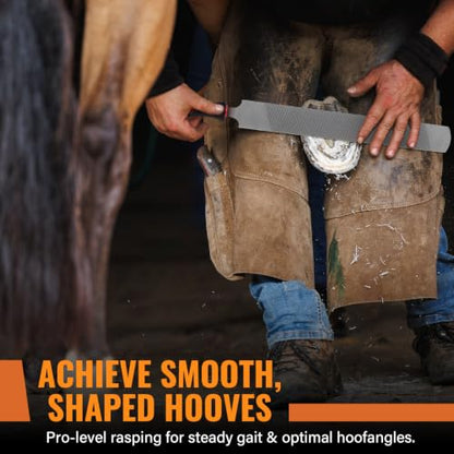 18Inch Professional Farrier Hoof Rasp - Heavy Duty Carbon Steel Hoof Trimmer for Horses, Cattle, Goats, Donkeys, Ergonomic Handle with Sharp Teeth, Durable Animal Hoof and Wood File Tool