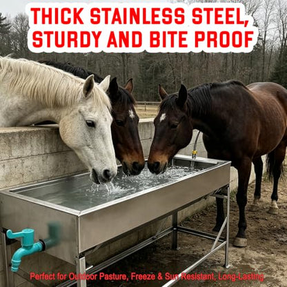 Automatic Livestock Water Trough with Metal Stand, Larger Automatic Waterer | 12 Gal Stainless Steel Larger Livestock Waterer with Detachable Fixed Elevated Stand, Eases Cattle & Horses’ Neck Strain - color: 12 Gallons with 23“ Stand, size: 39.3"L x 7.8"W