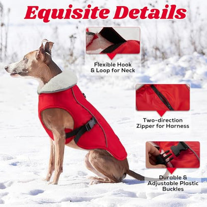 EMUST Dog Winter Coat, Waterproof Fleece Dog Jacket Winter for Medium Dogs - color: Red, size: Medium