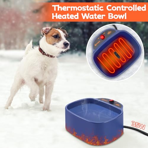 Heated Dog Bowl, 96oz/2.8L Outdoor Heated Water Bowl for Dogs, Cats, Chickens and Squirrels, Heated Pet Bowl with Chew Resistant Power Cord and ON/Off Switch, 35W
