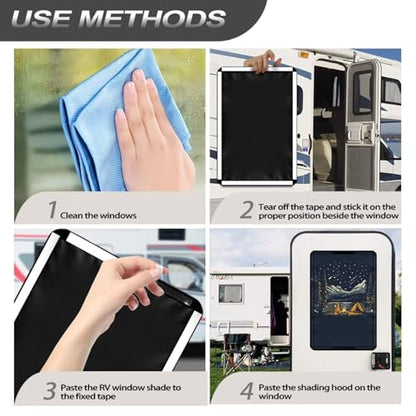 Camping Stars RV Camper Door Windows Shade Thickened Window Cover for Travel Trailer UV Sun Heat Protection Blackout Shades - color: Camping Stars