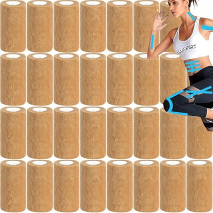 54 Pack Skin Self Adhesive Bandage Wrap Bulk 4 Inch x 5 Yards Cohesive Bandage,Vet Wrap Breathable Elastic Self-Adherent Tape for Stretch Athletic Sports Wrist Ankle Dogs Pet Vet Wrap - color: Skin