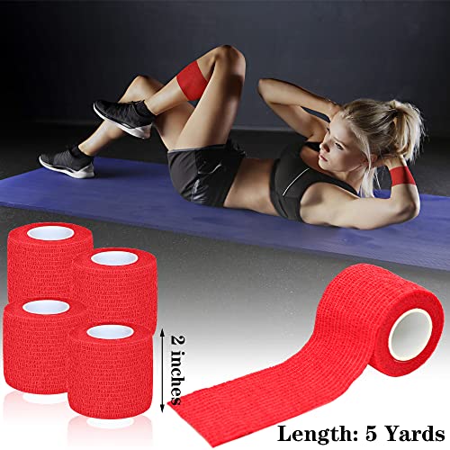 8 Pack 2 in x 5 Yards Cohesive Wrap Self Adhesive Bandage Elastic Self Adherent Wrap Self Stick Vet Tape for Athletic, Wrist, Ankle, Knees, Pets (Red) - color: Red, size: 2 Inch