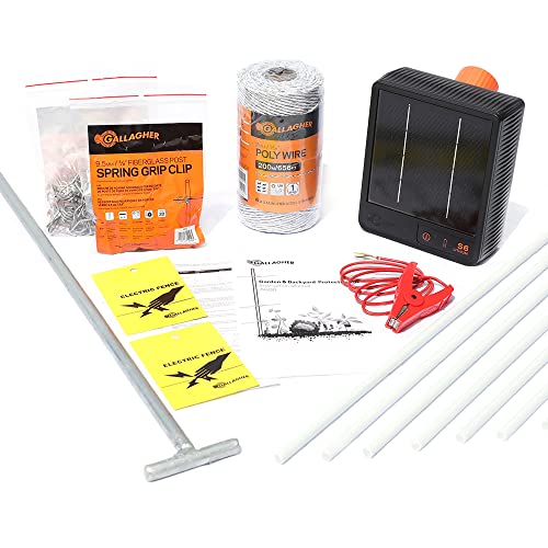 Gallagher Garden & Backyard Pet Protection Kit | Solar Electric Fence Kit for Deer, Rabbits, and Pets | 48in Posts with Polywire | Powers 200ft | Lithium Solar Energizer | Reliable Garden Protection