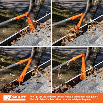 EZ Smart Mini Gutter Rake - 8.25 ft Pole - Clean Gutters Without a Ladder | Clears Stuck Leaves • Reaches Tough Spots • No Ladder Needed - size: Tool + 8.25 Foot Pole