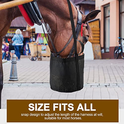 2 Pcs Horse Feed Bag, Heavy Duty Mesh Feeder with Adjustable Strap, Black - color: Black