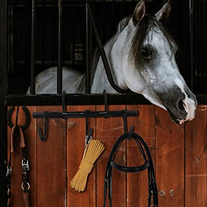 2Pcs Steel Tack Rack with Swivel Hooks for Horses Black Hanging Bridle Hooks Portable Tack Hangers Horse Tack Room Organizer Horse Tack Holder Stall Room Fence Trailer Accessories