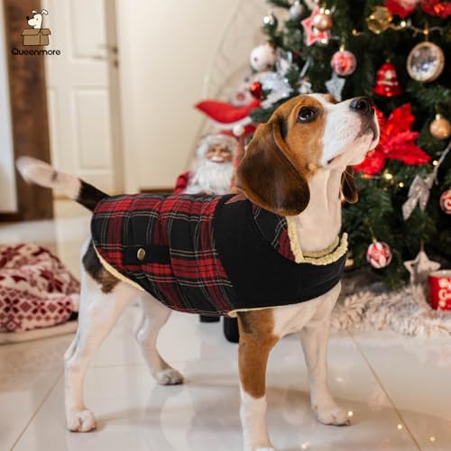 Queenmore Plaid Dog Winter Coat Waterproof Cold Weather Warm Puffer Jacket - color: Red Plaid, size: X-Small