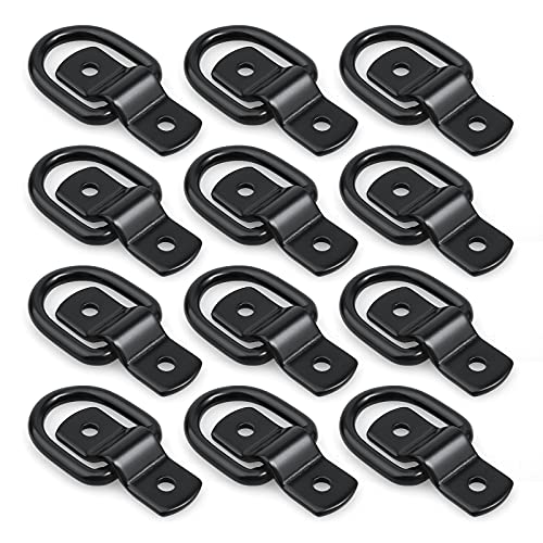 12 Pack D-Ring Tie Downs, 1/4" Anchor Lashing Ring for Loads on Trailers | RV Campers Vans ATV SUV Boats Motorcycles etc Vehicles, Heavy Duty Tie Down with Mounting Bracket - color: Black