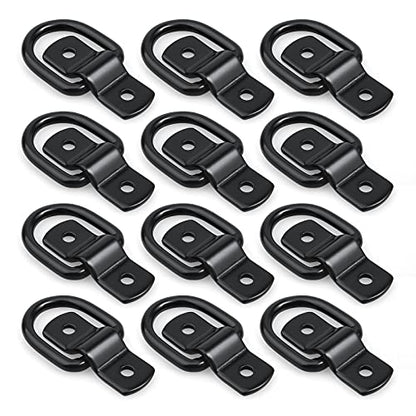 12 Pack D-Ring Tie Downs, 1/4" Anchor Lashing Ring for Loads on Trailers | RV Campers Vans ATV SUV Boats Motorcycles etc Vehicles, Heavy Duty Tie Down with Mounting Bracket - color: Black