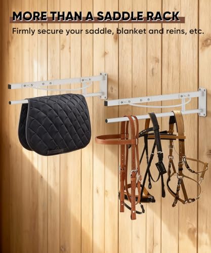 Queension Wall Mounted Saddle Rack with Pad Bar for Horses Saddles, White - style: Wall Mounted-White