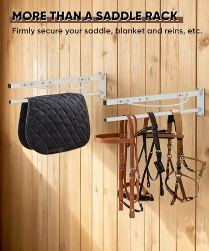 Queension Wall Mounted Saddle Rack with Pad Bar for Horses Saddles, White - style: Wall Mounted-White