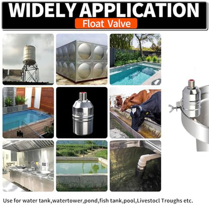 1/2“ 304 Stainless Steel Automatic Water Level Control Float Valve for Water Tank, Cattle Trough, Pools, Livestock (With Elbow, Metal Clip, 1/2" to 3/4" adapter) (2-Pack) - color: 2-Pack
