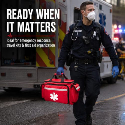 NOVAMEDIC Professional Red Empty Trauma First Aid Medical Bag, 15"x10"x9", Multi Compartment First Responder Carrier for EMT, Paramedics, Emergency and Medical Supplies Kit