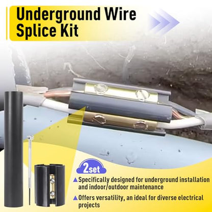 2 Sets Underground Wire Splice Kit for 14/3 to 8/3 Range Direct Burial Uf Wire Handle up to 600 Volts Maximum, Includes Splice Connectors and Heat, Shrink Tubing Electrical Cables - size: 2Pack