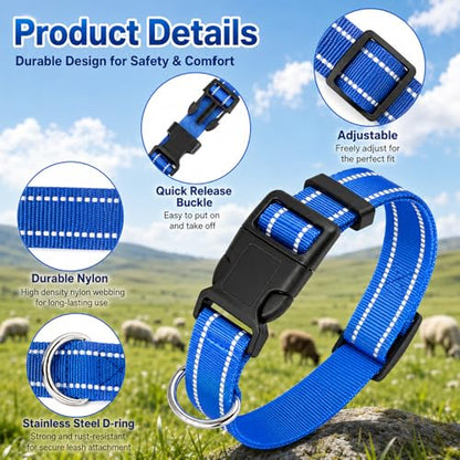 5 Pack Reflective Goat Collars with Bells,Anti-Lost Pet Collar - color: Black+Red+Pink+Deep Blue+Purple