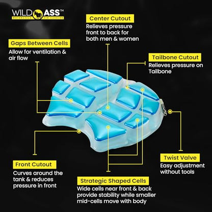 Wild Ass Saddle Airgel – Motorcycle Seat Cushion, Ergonomic Air-Adjusting Pad with Straps, Universal Fit for Ultimate Rider Comfort & Relief, Cool Flow Motorcycle Accessory for Long Rides – Black - style: Air Gel