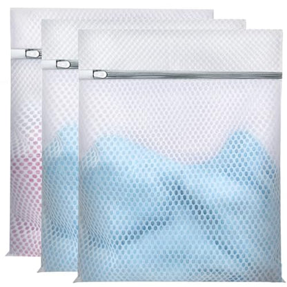 Laundry Bags Mesh Wash Bags for Delicates, Upgraded Honeycomb & Fine Mesh, Extra Durable with Sturdy Zippers, Protect Clothes in Washing Machine Essentials for Home, College & Dorm, 16 x 20 in 3-Pack