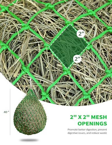 Harrison Howard Slow Feed Hay Net Horse 2 Pcs Horse Feeding Supplies Bright Green 40" Length with 2" Holes