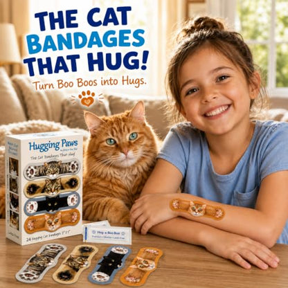 Hugging Paws – Cat Themed Bandages from Hug-a-BooBoo, The Friendly Kitty Bandages that Hug! Beautiful Wound Coverings Feature Paintings of Actual Rescue Cats! Great Cat Lover Gift! 24 Count Box - size: 24ct, style: Cats