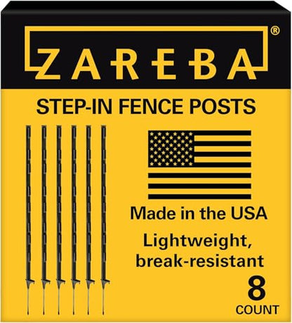 Zareba 4-Foot Step-in Electric Fence Posts - 8 Pack for Electric Fence System - Sturdy Construction - A-48B8, Black - Easy to Install Step in Posts, Includes 8 - style: 8 Black Posts