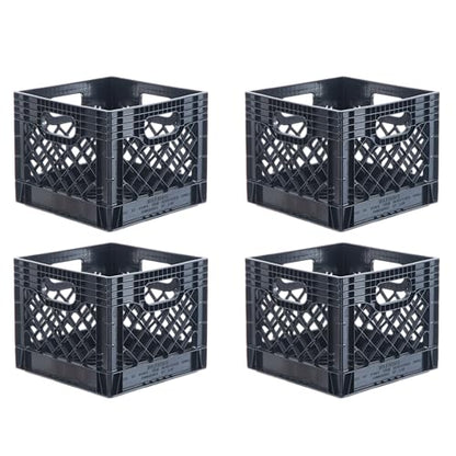 Hudson Exchange 13 x 13 x 11" (16 Quart, 4 Pack) Mesh Commercial Grade Milk Crate Handled Storage Container Tote, Black