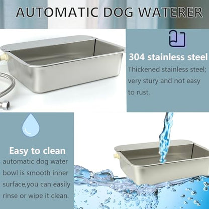 3 Gallon Automatic Dog Water Dispenser 304 Stainless Steel, Large Self-Filling Pet Water Bowl with Float Valve, Auto Animal Waterer for Dogs, Livestock, Horse, Goat, Pig