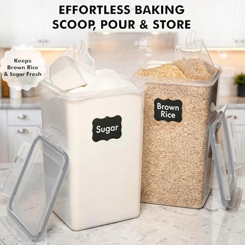 WHITE FEATHER SUPPLIES 2 PC [7 Qt / 6.5L / 220 Oz] Large Food Storage Containers with Lids Airtight - BPA Free Clear Plastic Kitchen and Pantry Storage Containers for Cereal, Flour, Sugar, Rice - color: Grey - 2 Pack