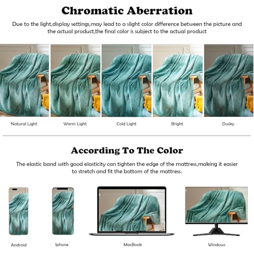NEWCOSPLAY Fleece Leaves Pattern Throw Blanket, Light Teal, 50"x60" | Super Soft Throw Blanket, Lightweight Cozy Bed Sofa Blanket, Premium Silky Flannel Fleece, Travel Blanket for All Season Use - color: Light Teal, size: Throw(50"x60")