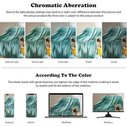 NEWCOSPLAY Fleece Leaves Pattern Queen Blanket, Light Teal, 90"x90" | Super Soft Throw Blanket, Lightweight Cozy Bed Sofa Blanket, Premium Silky Flannel Fleece, Travel Blanket for All Season Use - color: Light Teal, size: Queen(90"x90")