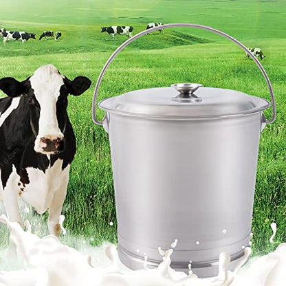 Stainless Steel Milk Pail Bucket with Lid, Handle, and Open Lip Edge, Also Good for Compost (8.5 Qt Pail with Lid)