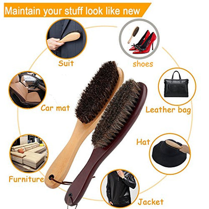 Clothes Garment Dust Cleaning Brush Lint Remover Brush with Genuine Soft Horsehair and Wooden Handle for Coat Men Suits Shoes Jacket Furniture Car Mat and Pet Hair (2-Pack) - size: 2 Count (Pack of 1)