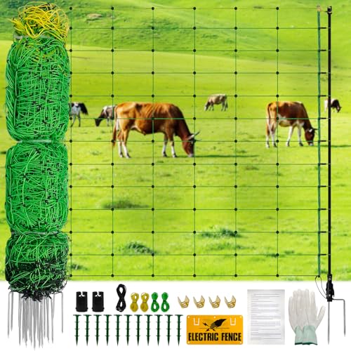 Electric Fence Netting, 42.5" H ×164 L' Portable Livestock Fencing for Sheep, Cattle, Net Fencing Kit with 14 Posts Double Spiked, Movable Poultry Netting for Backyards, Homesteaders, Farms Ranches - size: 164 * 42.5