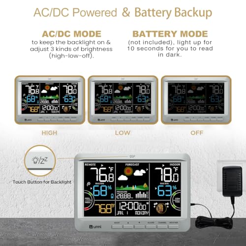 Weather Station Indoor Outdoor Thermometer Wireless Atomic Clock Grey | Home Atomic Clock Large Constant Display, Inside Outside Temperature Humidity Monitor, Dew Heat Point, Barometer - color: Grey