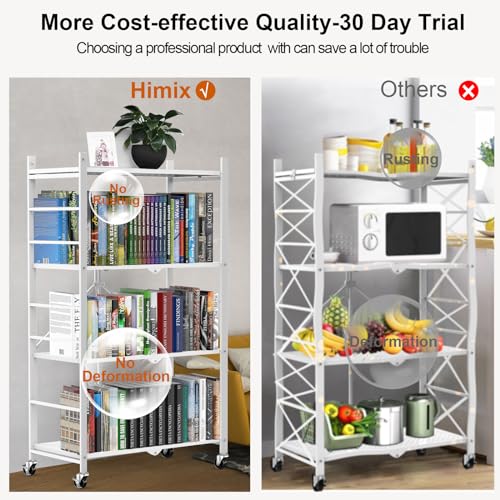 Himix 4-Tier Foldable Metal Storage Shelf with Wheels Kitchen White - color: White, size: 4-Tier