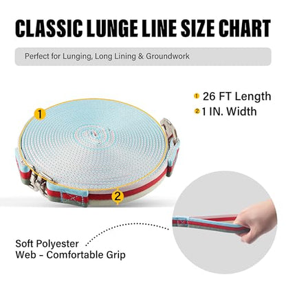 26FT Horse & Dog Training Leash - Lunge Line with 360° Swivel Snaps - color: Pink/Red/Cream