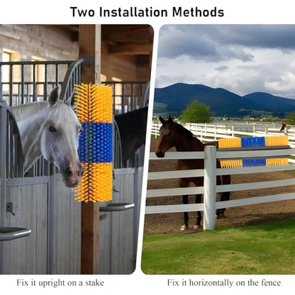 Livestock Scratch Brush, Horse Brushes Cow Scratcher, Full Massage Grooming Brush Kit, Horse Grooming Kit, Relieve Itching on the Back for Horse, Cow, Goat, Pig (Blue-Yellow)
